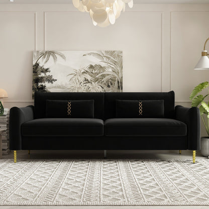 Black Velvet Loveseat Sofa with Gold Legs
