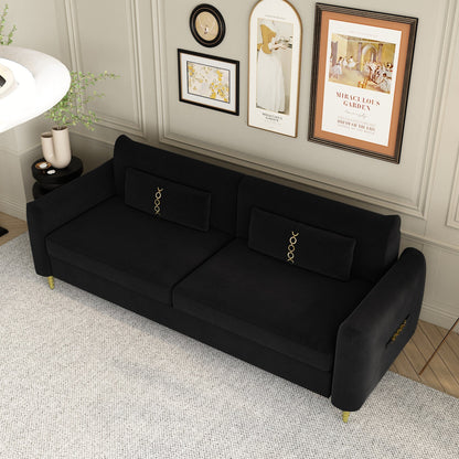 Black Velvet Loveseat Sofa with Gold Legs