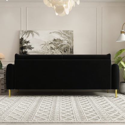 Black Velvet Loveseat Sofa with Gold Legs