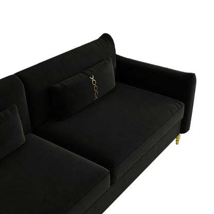 Black Velvet Loveseat Sofa with Gold Legs