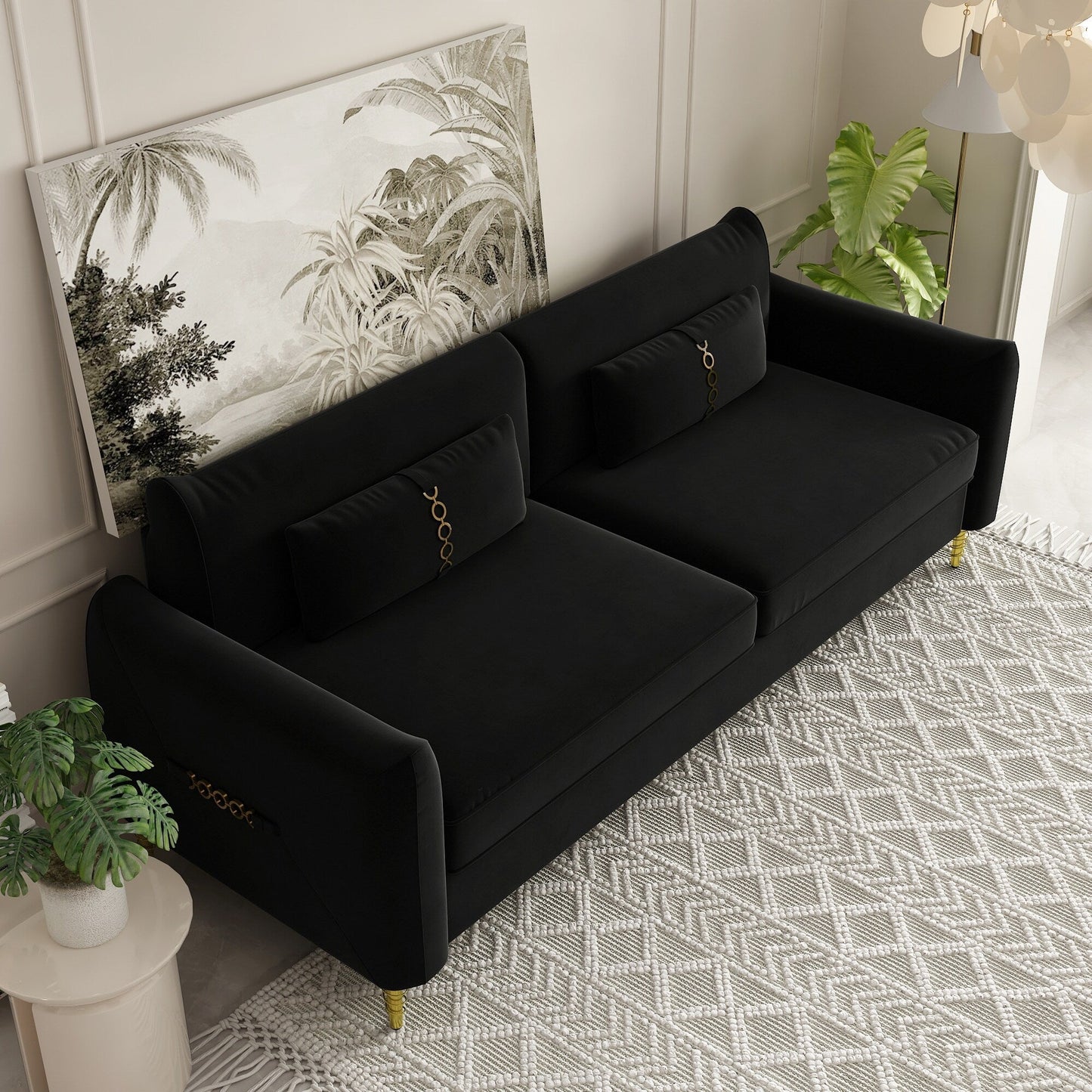 Black Velvet Loveseat Sofa with Gold Legs