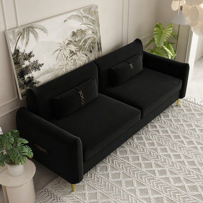 Black Velvet Loveseat Sofa with Gold Legs