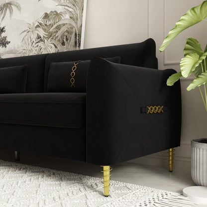 Black Velvet Loveseat Sofa with Gold Legs