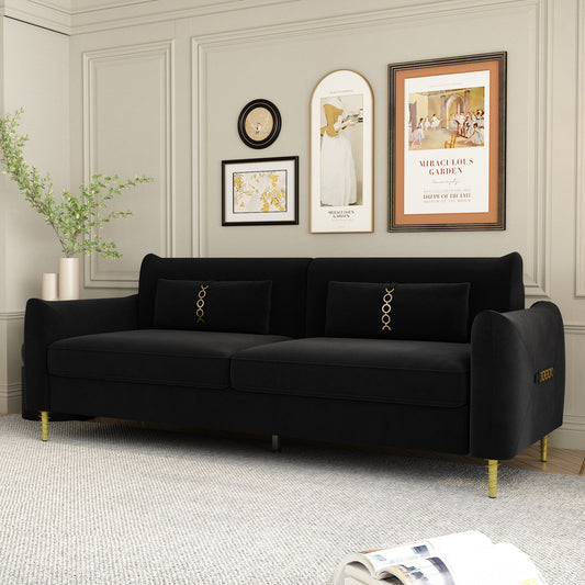 Black Velvet Loveseat Sofa with Gold Legs