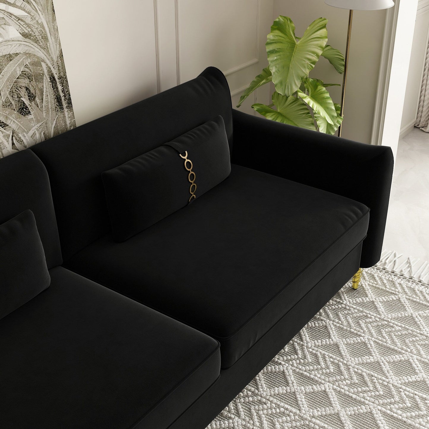Black Velvet Loveseat Sofa with Gold Legs