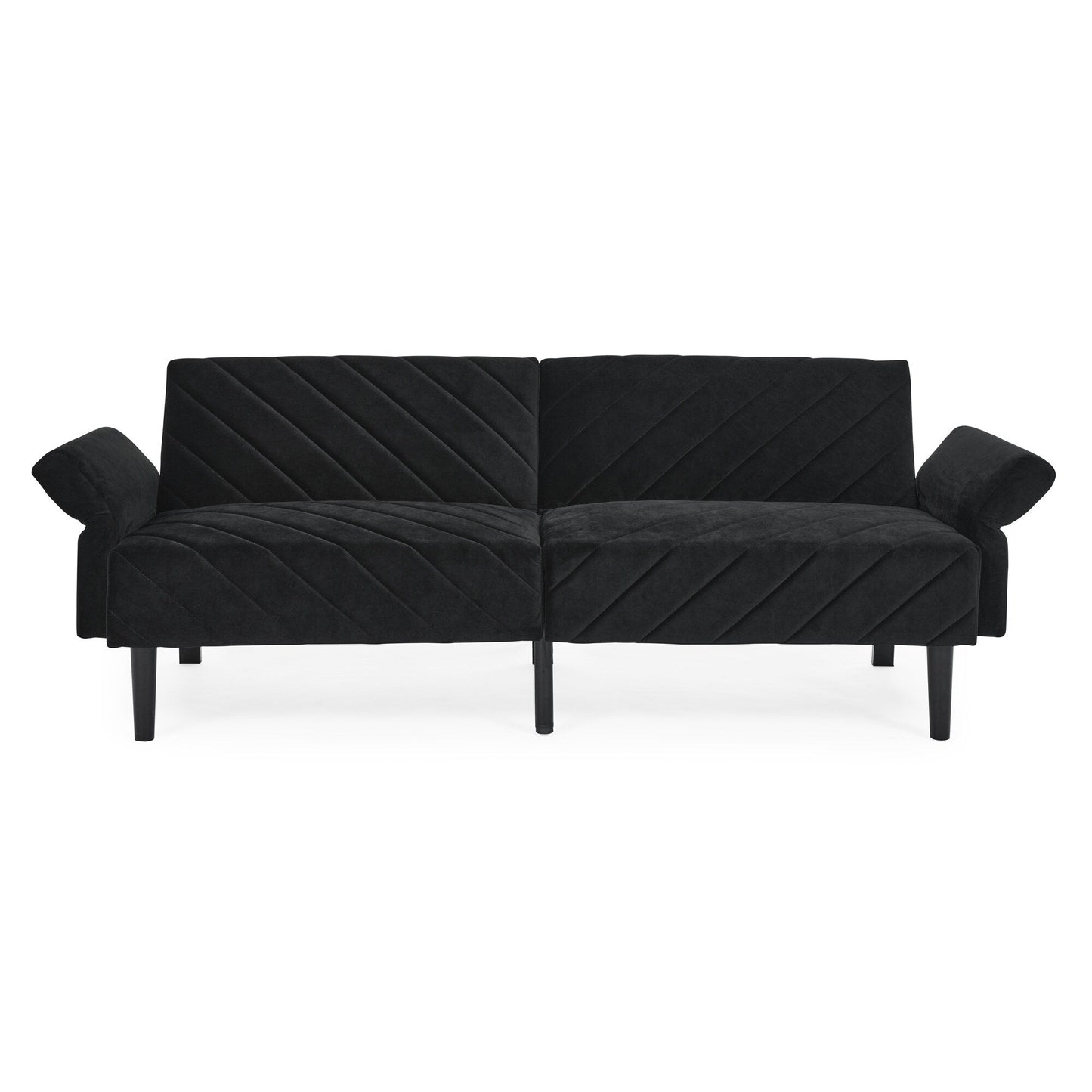 Black Velvet Tufted Convertible Futon Sofa Bed