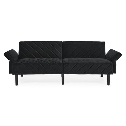 Black Velvet Tufted Convertible Futon Sofa Bed