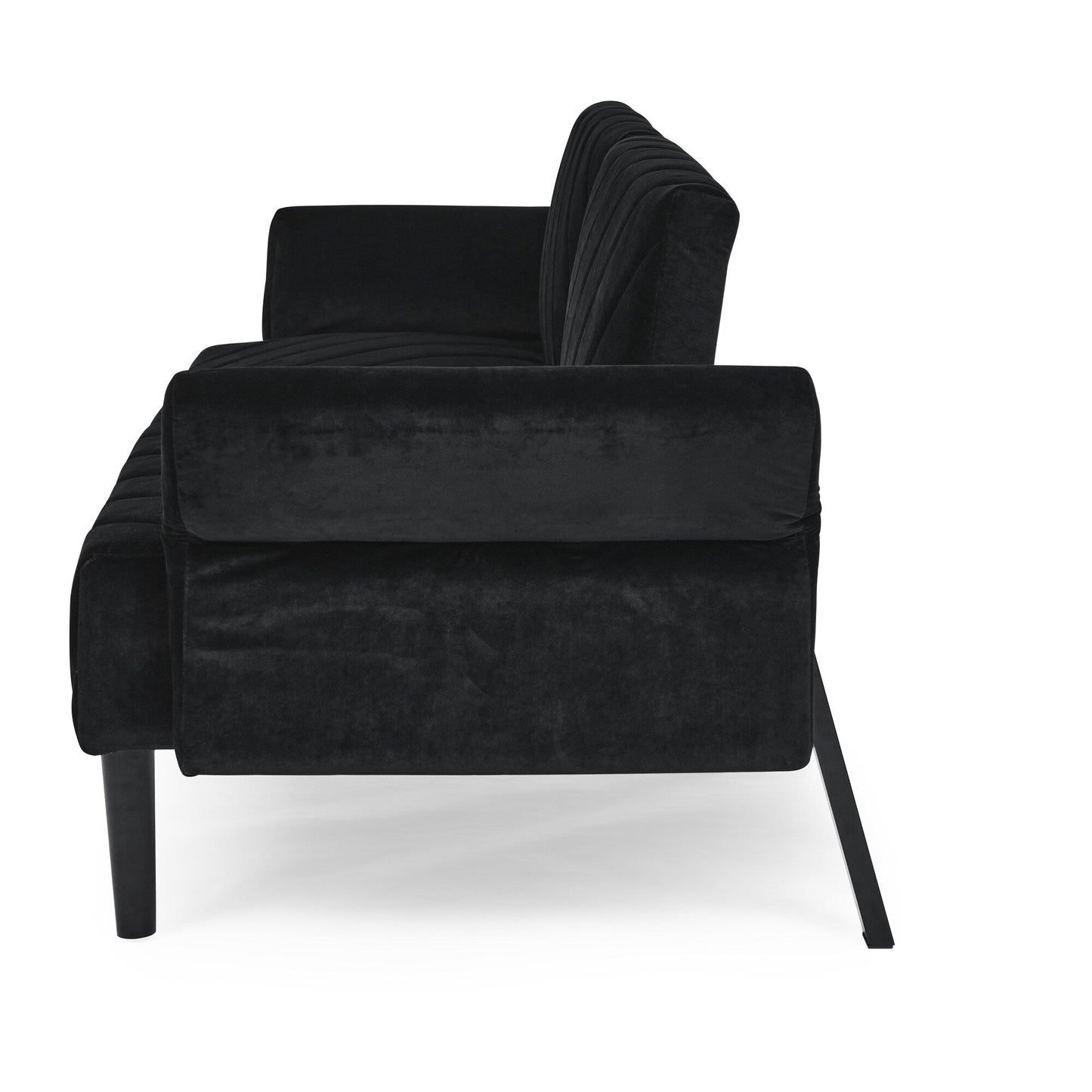 Black Velvet Tufted Convertible Futon Sofa Bed