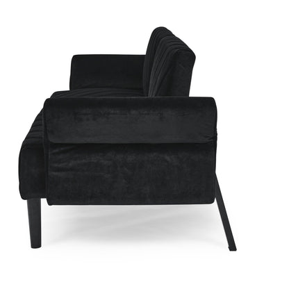 Black Velvet Tufted Convertible Futon Sofa Bed