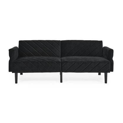 Black Velvet Tufted Convertible Futon Sofa Bed