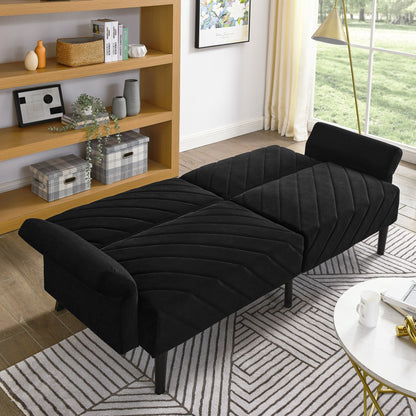 Black Velvet Tufted Convertible Futon Sofa Bed