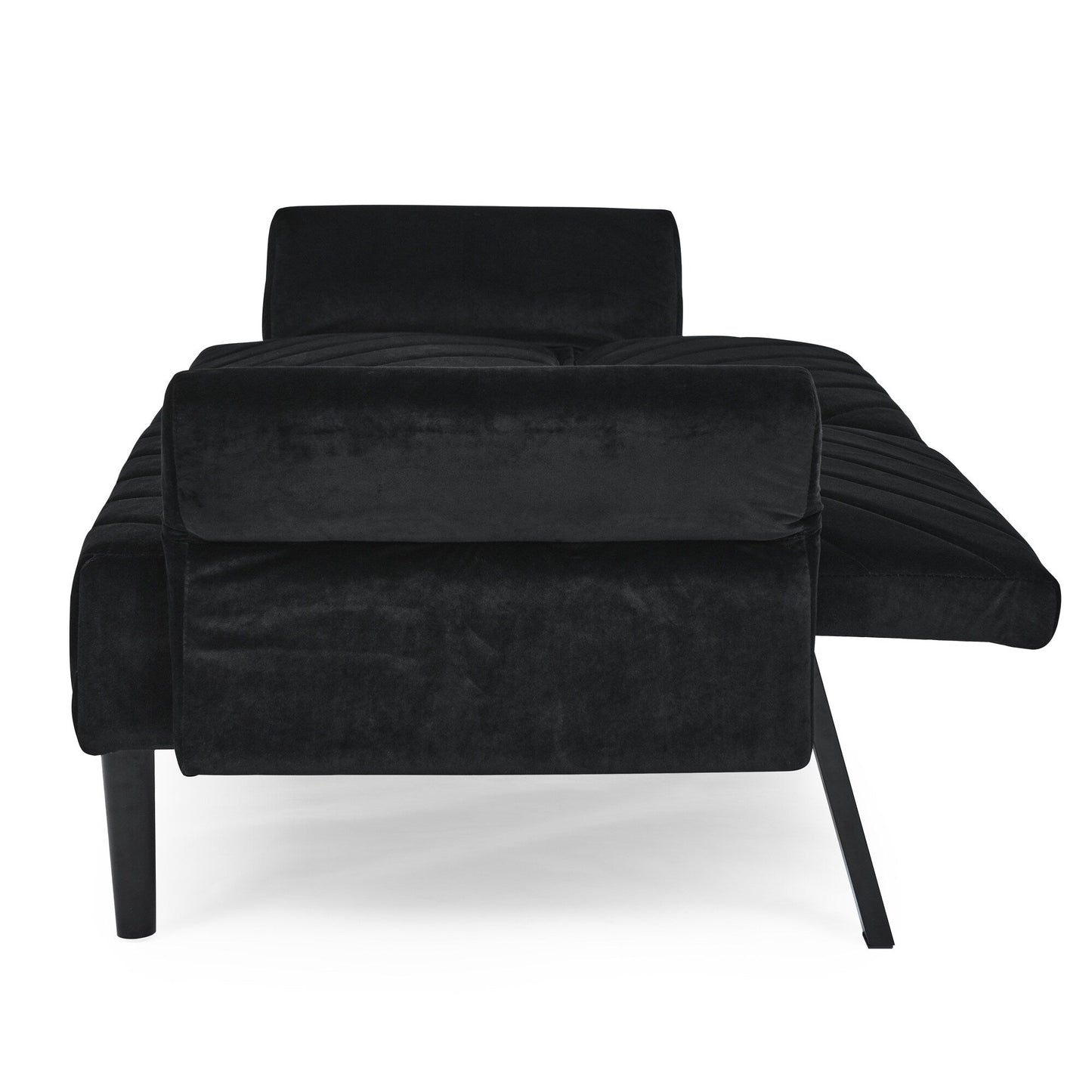 Black Velvet Tufted Convertible Futon Sofa Bed