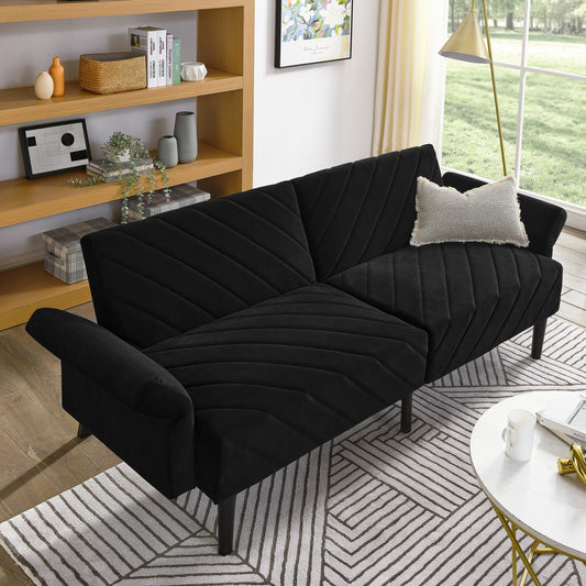Black Velvet Tufted Convertible Futon Sofa Bed