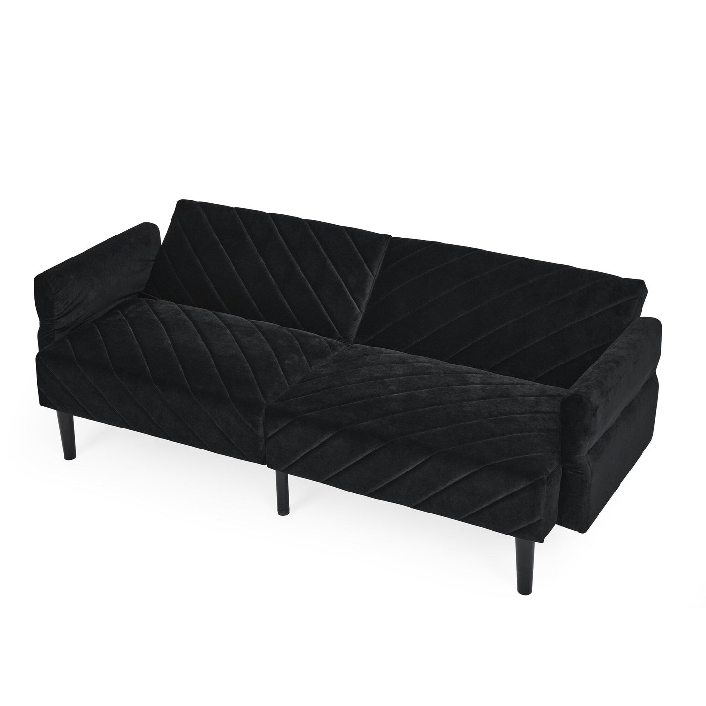 Black Velvet Tufted Convertible Futon Sofa Bed
