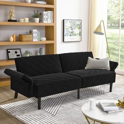 Black Velvet Tufted Convertible Futon Sofa Bed