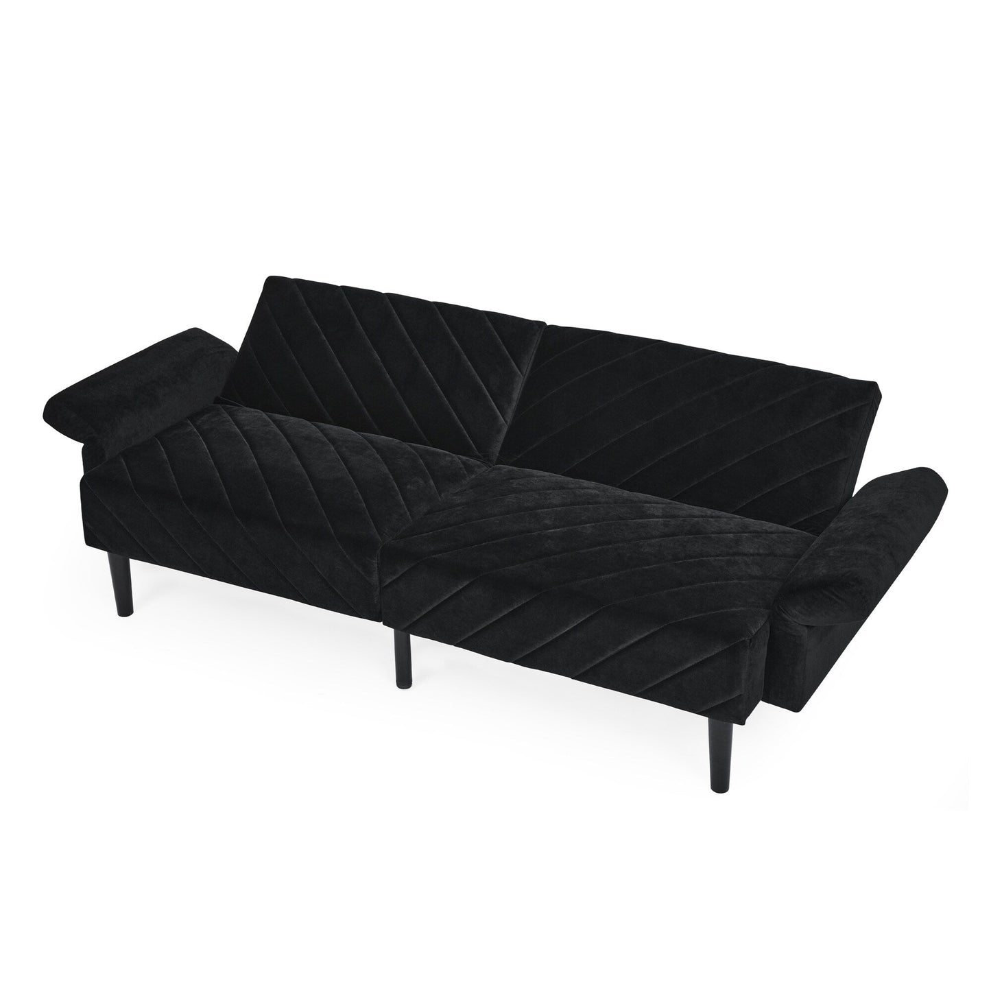 Black Velvet Tufted Convertible Futon Sofa Bed