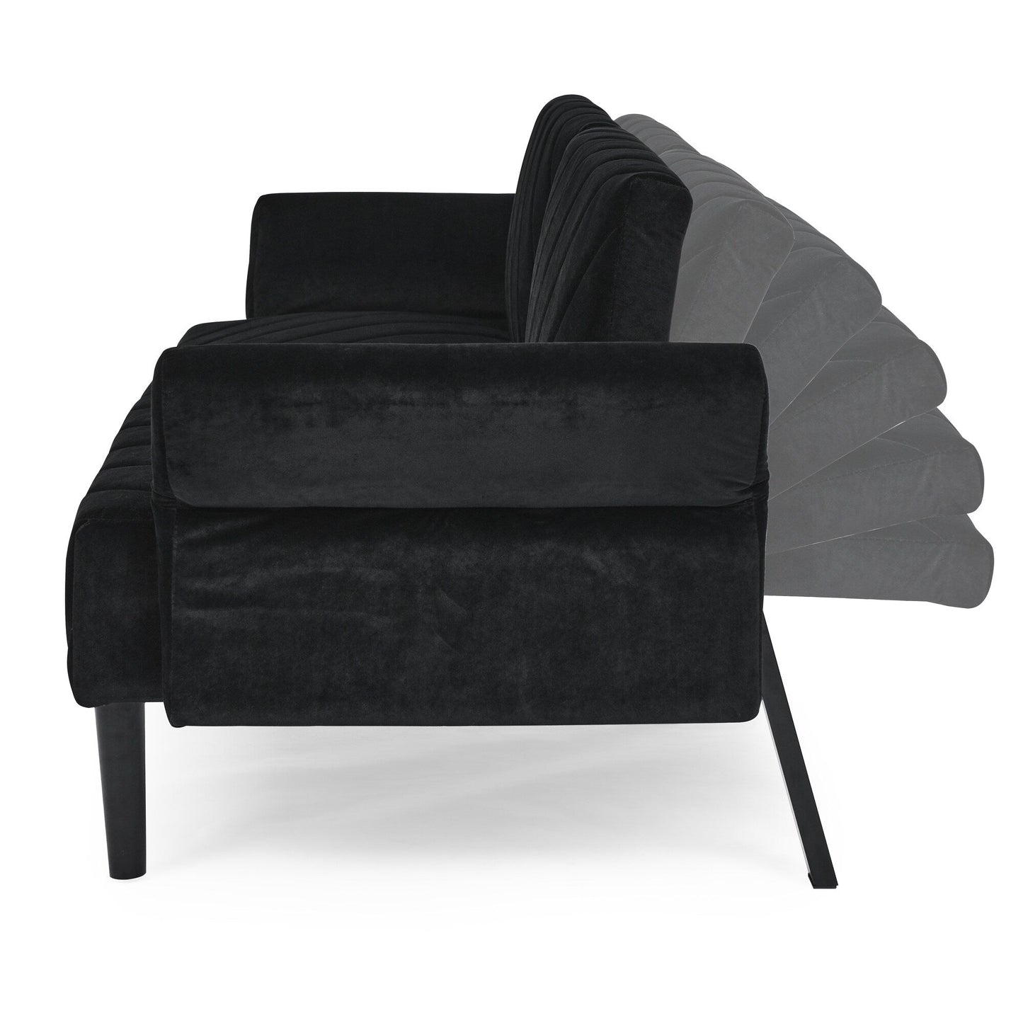 Black Velvet Tufted Convertible Futon Sofa Bed
