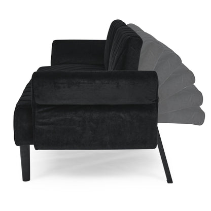 Black Velvet Tufted Convertible Futon Sofa Bed