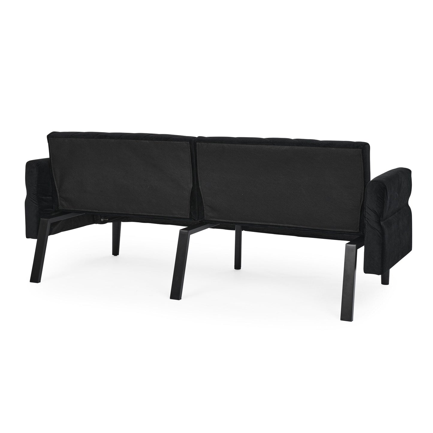 Black Velvet Tufted Convertible Futon Sofa Bed