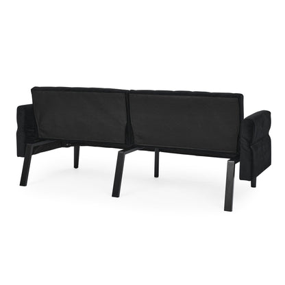 Black Velvet Tufted Convertible Futon Sofa Bed
