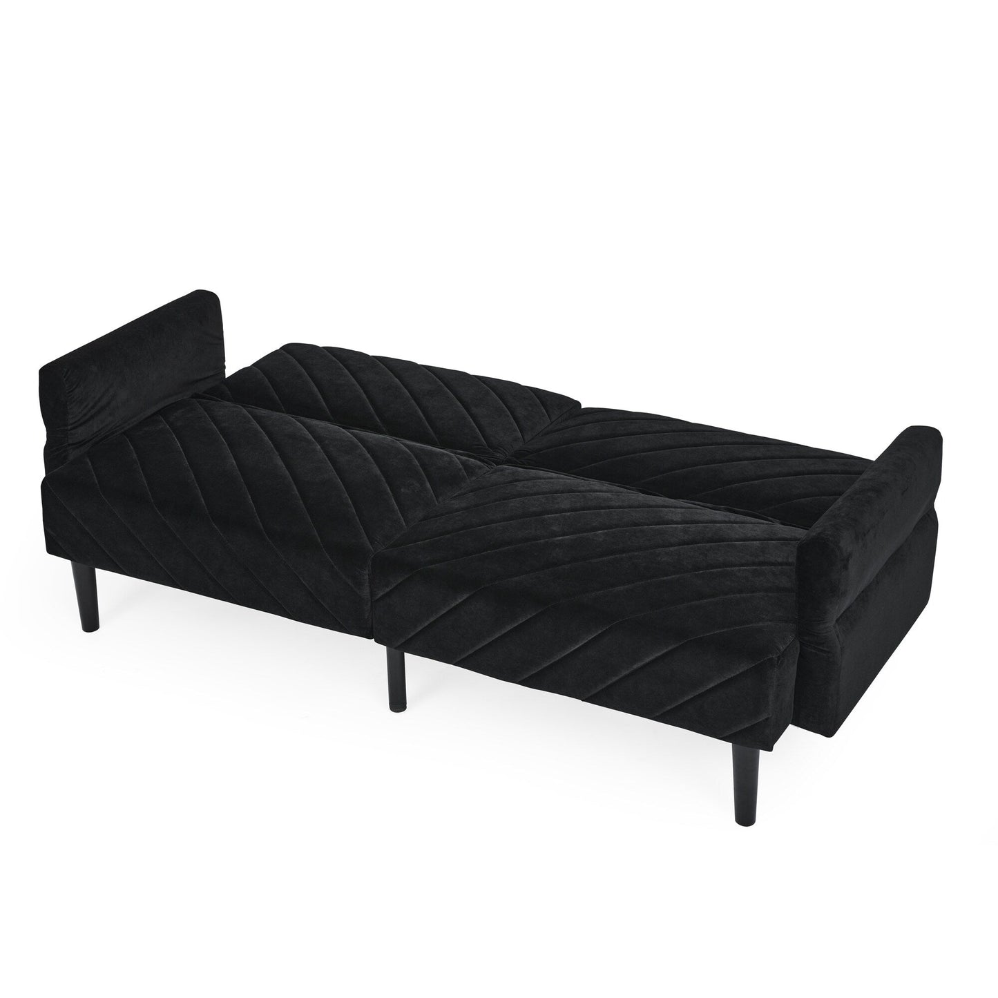Black Velvet Tufted Convertible Futon Sofa Bed