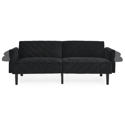 Black Velvet Tufted Convertible Futon Sofa Bed