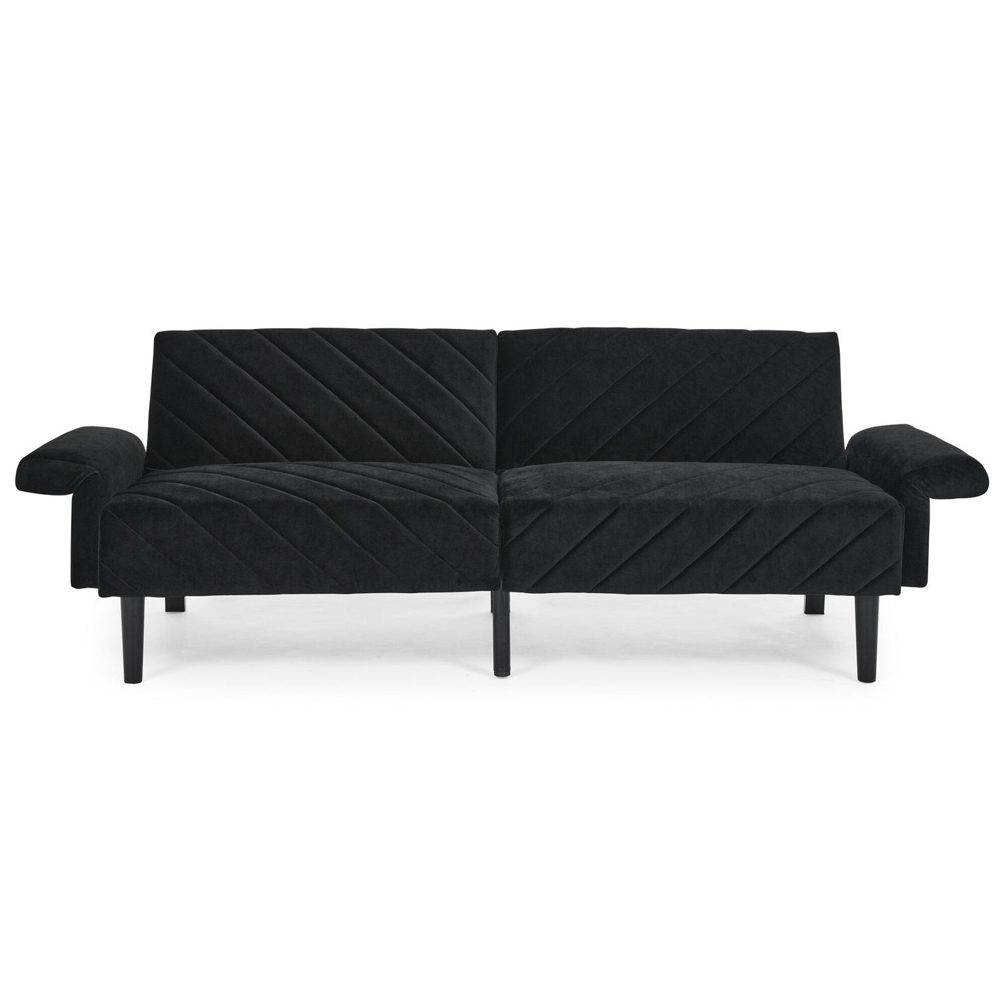 Black Velvet Tufted Convertible Futon Sofa Bed