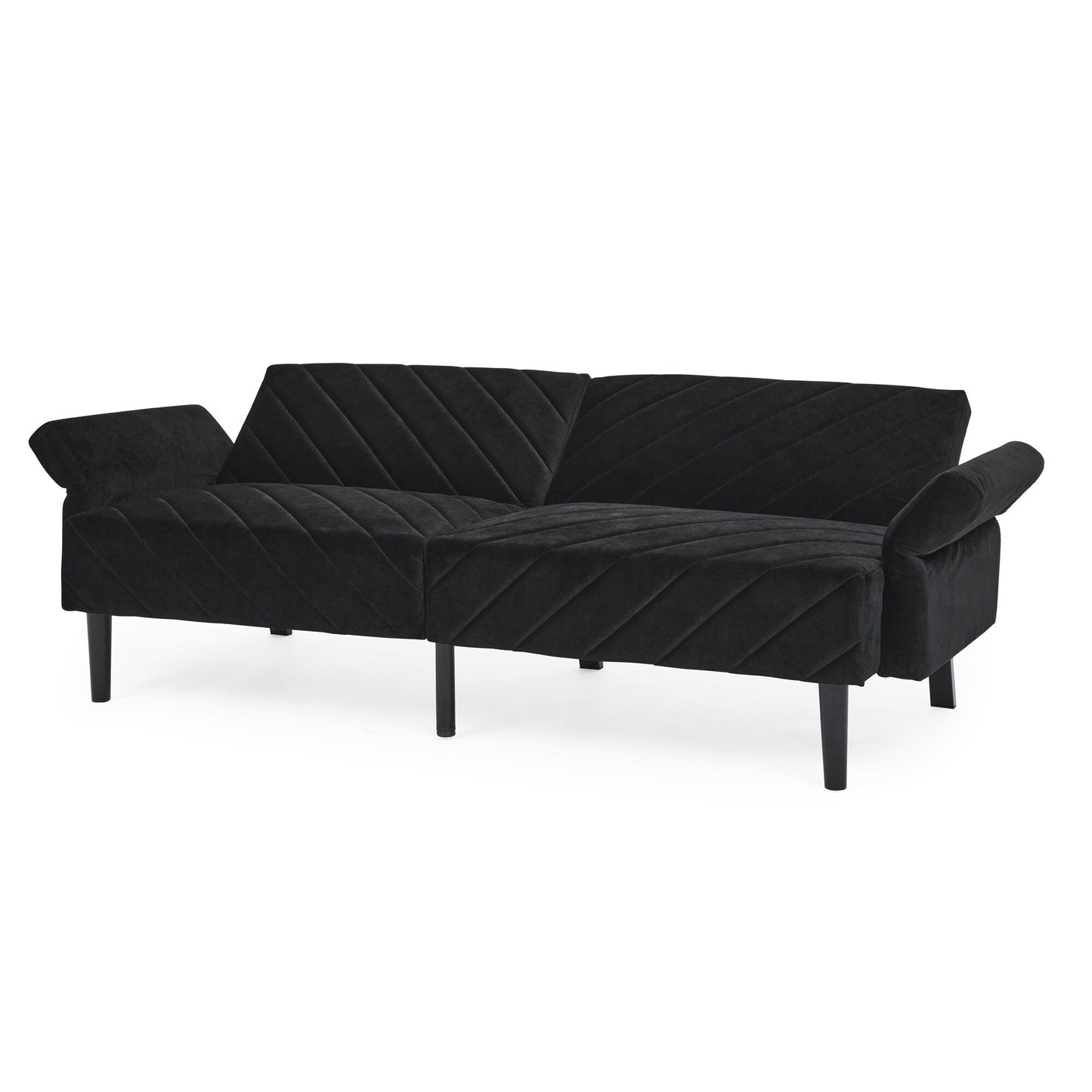 Black Velvet Tufted Convertible Futon Sofa Bed