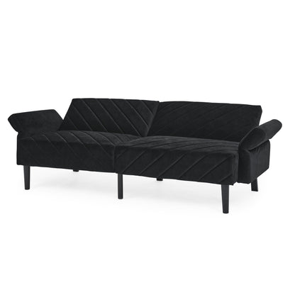 Black Velvet Tufted Convertible Futon Sofa Bed
