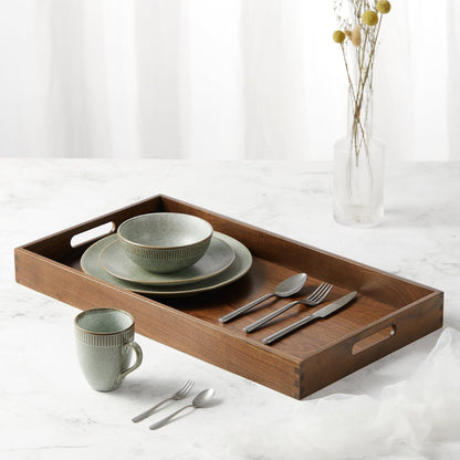 KINWELL Rectangle Black Walnut Wood Serving Tray Ottoman Tray