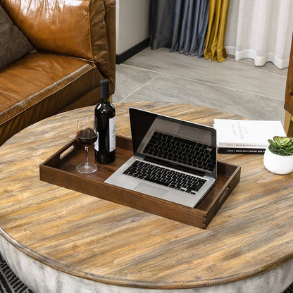 KINWELL Rectangle Black Walnut Wood Serving Tray Ottoman Tray
