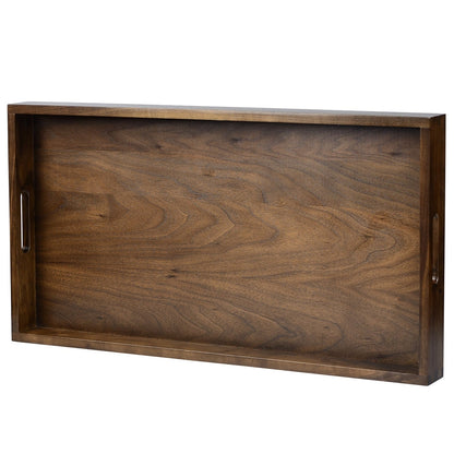KINWELL Rectangle Black Walnut Wood Serving Tray Ottoman Tray