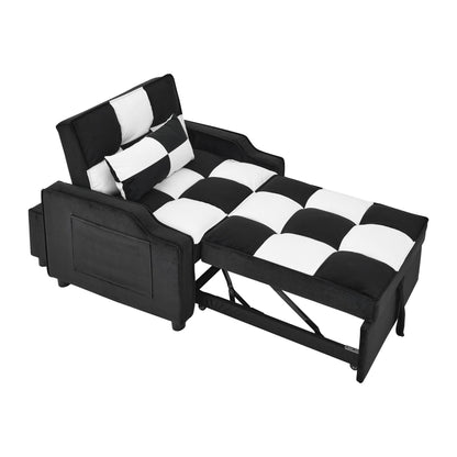 Black White Velvet Convertible Single Sleeper Sofa with Pull-out Bed