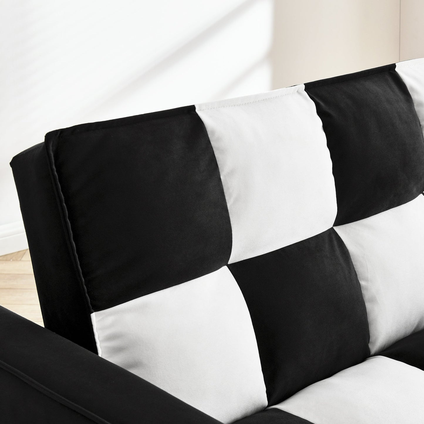 Black White Velvet Convertible Single Sleeper Sofa with Pull-out Bed