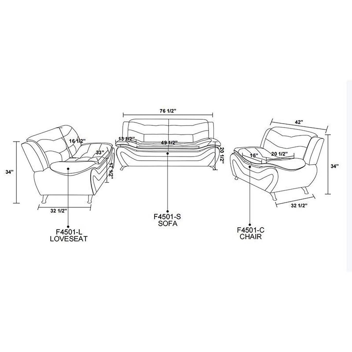 Black & White Faux leather 1 Seat Living Room Sofa