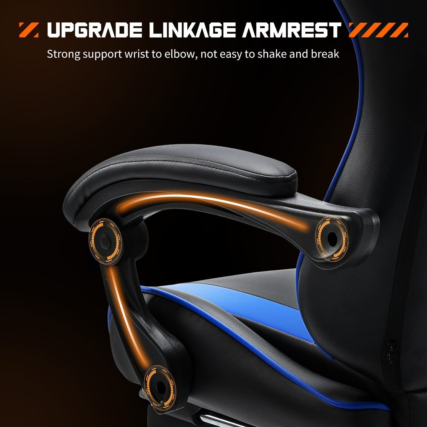 Black+Blue Ergonomic PU Leather 360Â° Swivel Gaming Recliner with Footrest, Headrest, Lumbar Support, Adjustable Height