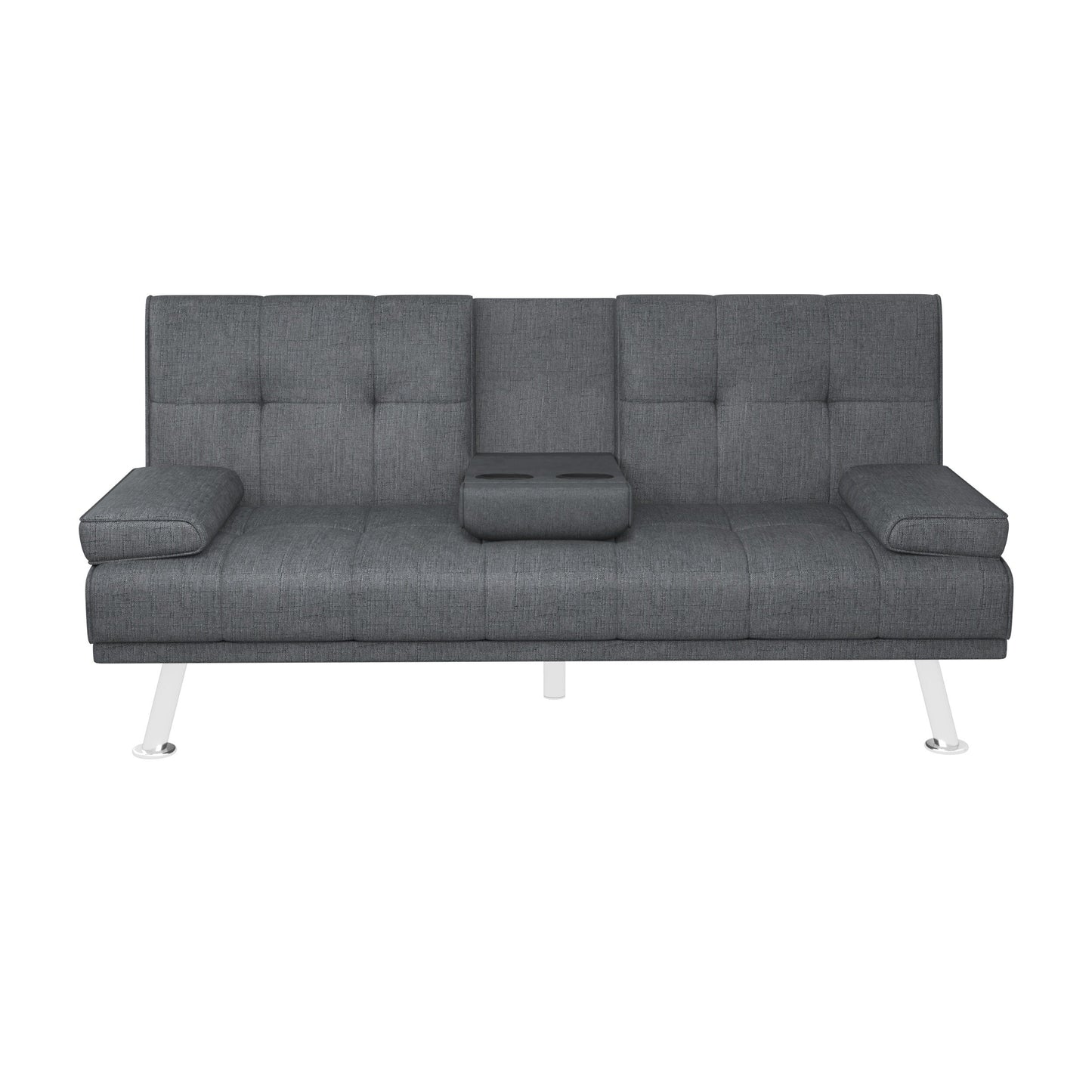 Black+Grey Upholstered 66 Loveseat Sofa Bed with 2 Cup Holders and Stainless Legs for Living Room