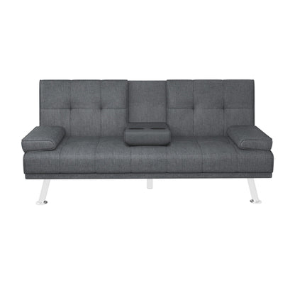 Black+Grey Upholstered 66 Loveseat Sofa Bed with 2 Cup Holders and Stainless Legs for Living Room
