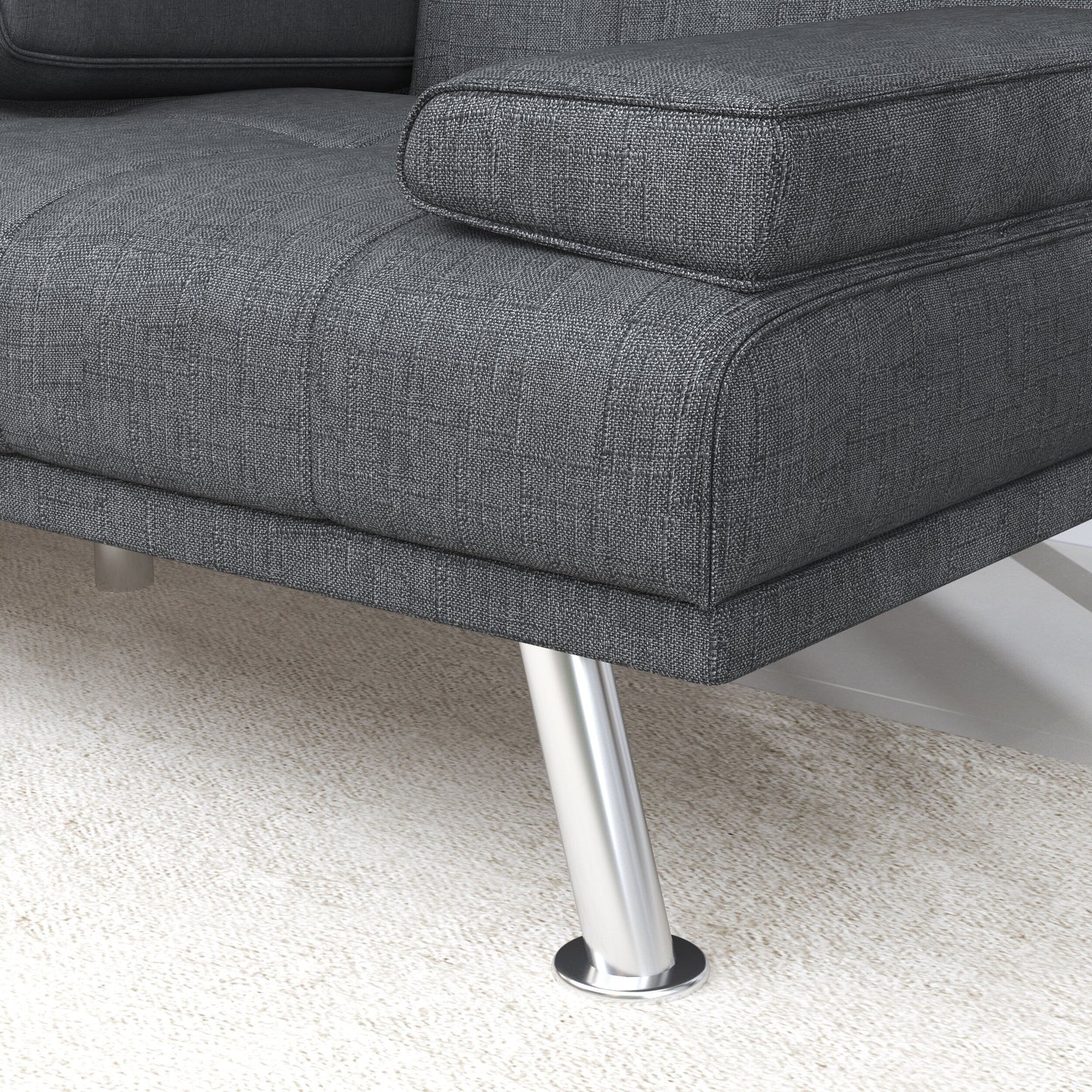 Black+Grey Upholstered 66 Loveseat Sofa Bed with 2 Cup Holders and Stainless Legs for Living Room