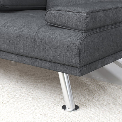 Black+Grey Upholstered 66 Loveseat Sofa Bed with 2 Cup Holders and Stainless Legs for Living Room