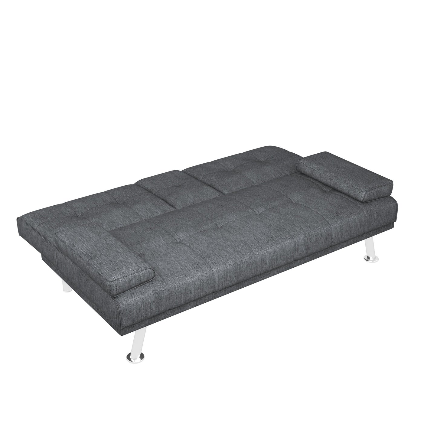 Black+Grey Upholstered 66 Loveseat Sofa Bed with 2 Cup Holders and Stainless Legs for Living Room
