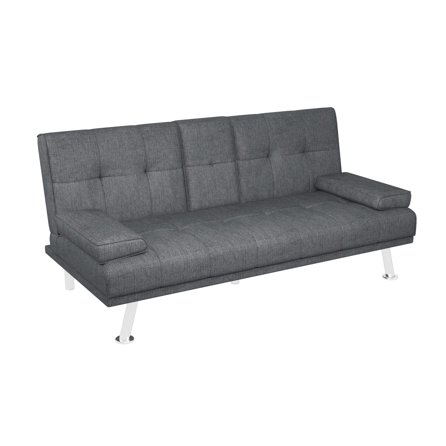 Black+Grey Upholstered 66 Loveseat Sofa Bed with 2 Cup Holders and Stainless Legs for Living Room