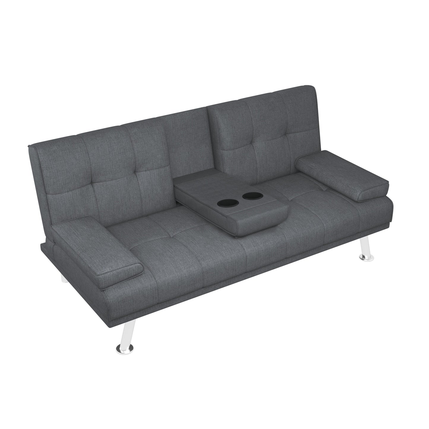 Black+Grey Upholstered Loveseat Sofa Bed with Cup Holders