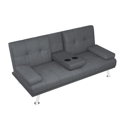 Black+Grey Upholstered Loveseat Sofa Bed with Cup Holders