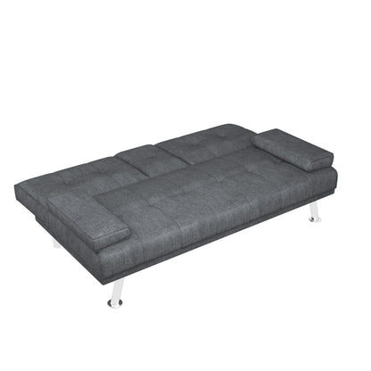 Black+Grey Upholstered Loveseat Sofa Bed with Cup Holders