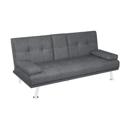 Black+Grey Upholstered Loveseat Sofa Bed with Cup Holders