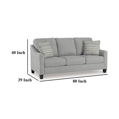 Blaire Sofa, Gray Polyester, 2 Accent Pillows, Black Wood, 80 Inch