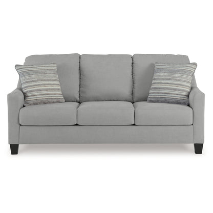 Blaire Sofa, Gray Polyester, 2 Accent Pillows, Black Wood, 80 Inch