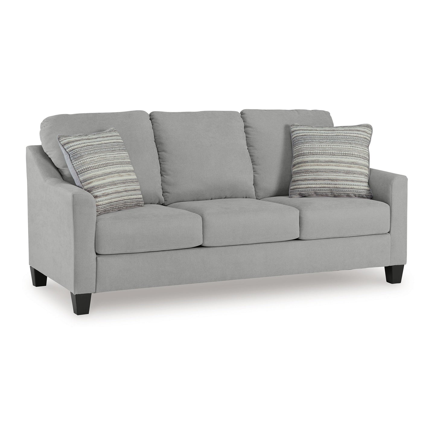 Blaire Sofa, Gray Polyester, 2 Accent Pillows, Black Wood, 80 Inch