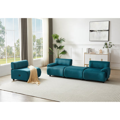 Blue 105 L-Shaped Convertible Sectional Sofa with Movable Ottoman and Deep Seat Design